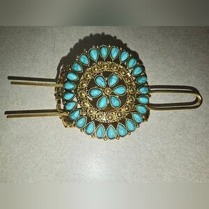 Gold and Turquoise Hair Clip